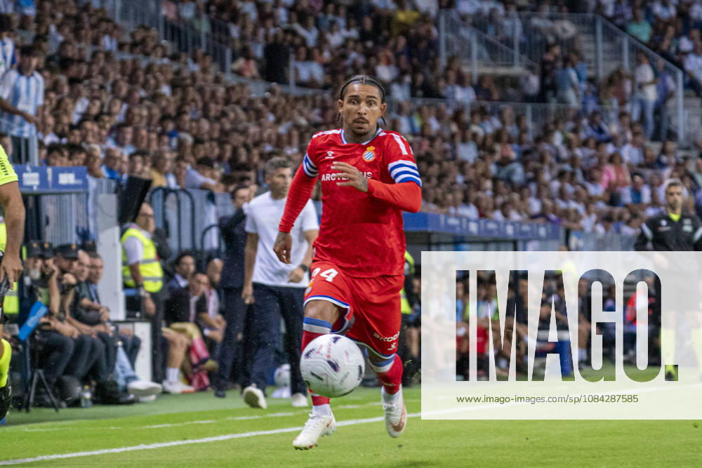 Tyrhys Dolan (N24) in action during La Liga match between Malaga and RCD Espanyol at the Estadio de la Rosaleda on the 9th of October, 2026 in Malaga, Spain