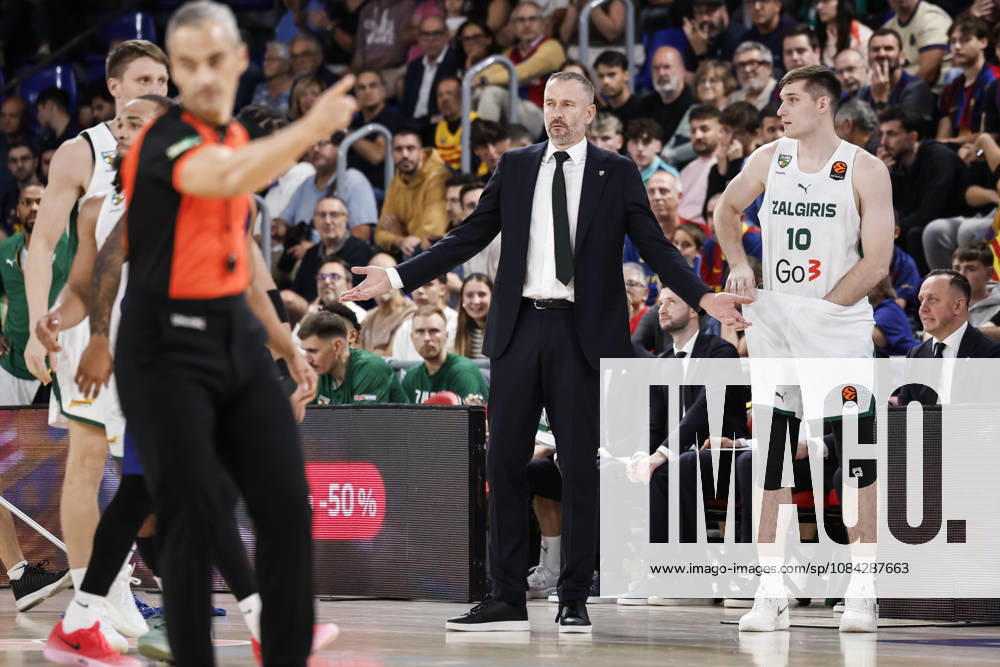Tomas Masiulis, Head Coach Of Zalgiris Kaunas, gestures during the EuroLeague League Phase MD 4 match played between FC Barcelona, Barca and Zalgiris Kaunas at Palau Blaugrana on October 09, 2026 in Barcelona, Spain. FC Barcelona V Zalgiris Kaunas - Euroleague 2026 2027 - ZUMAa181 20261009_zaa_a181_274