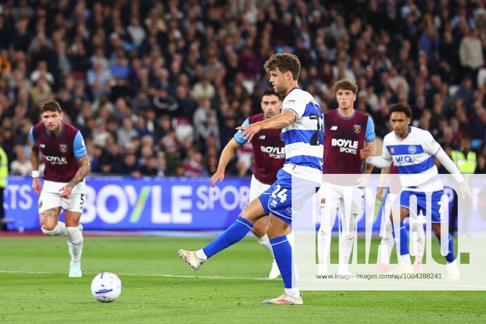 Nicolas Madsen of Queen Park Rangers scoring a goal (0-1) West Ham United v Queens Park Rangers, EFL Championship, Football, London Stadium, London, UK - 09 Oct 2026London London Stadium United Kingdom
