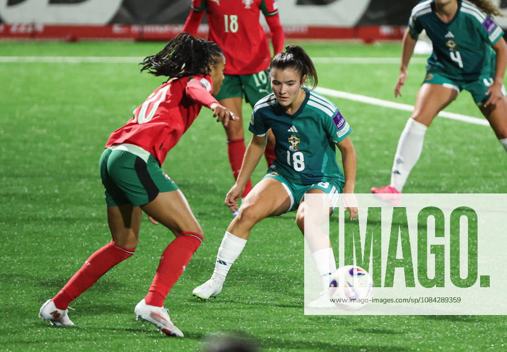 2027 FIFA Women s World Cup Round One Qualifying Play-off First Leg, Inver Park, Larne 9 10 2026 Northern Ireland vs Portugal Northern Irelands Sarah McMaster with Portugal s JÃ Sarah McMaster with JÃ ssica Silva 9 10 2026