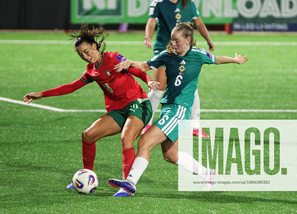 2027 FIFA Women s World Cup Round One Qualifying Play-off First Leg, Inver Park, Larne 9 10 2026 Northern Ireland vs Portugal Northern Irelands Aimee Kerr with Portugal s Carolina Correia Aimee Kerr with Carolina Correia 9 10 2026
