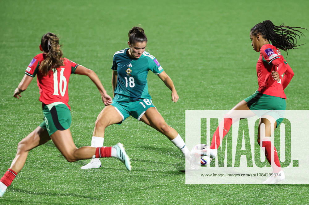 2027 FIFA Women s World Cup Round One Qualifying Play-off First Leg, Inver Park, Larne 9 10 2026 Northern Ireland vs Portugal Northern Irelands Sarah McMaster with Portugal s JÃ Sarah McMaster with JÃ ssica Silva 9 10 2026