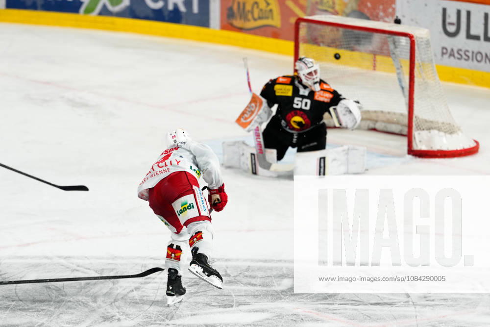 3014 Bern BE, Switzerland - October 09: Lias Andersson (24 EHCB) with the goal scoring the 2:2 during the National League match between SC Bern and EHC Biel-Bienne at PostFinance Arena on October 09, 2026 in 3014 Bern BE, Switzerland.