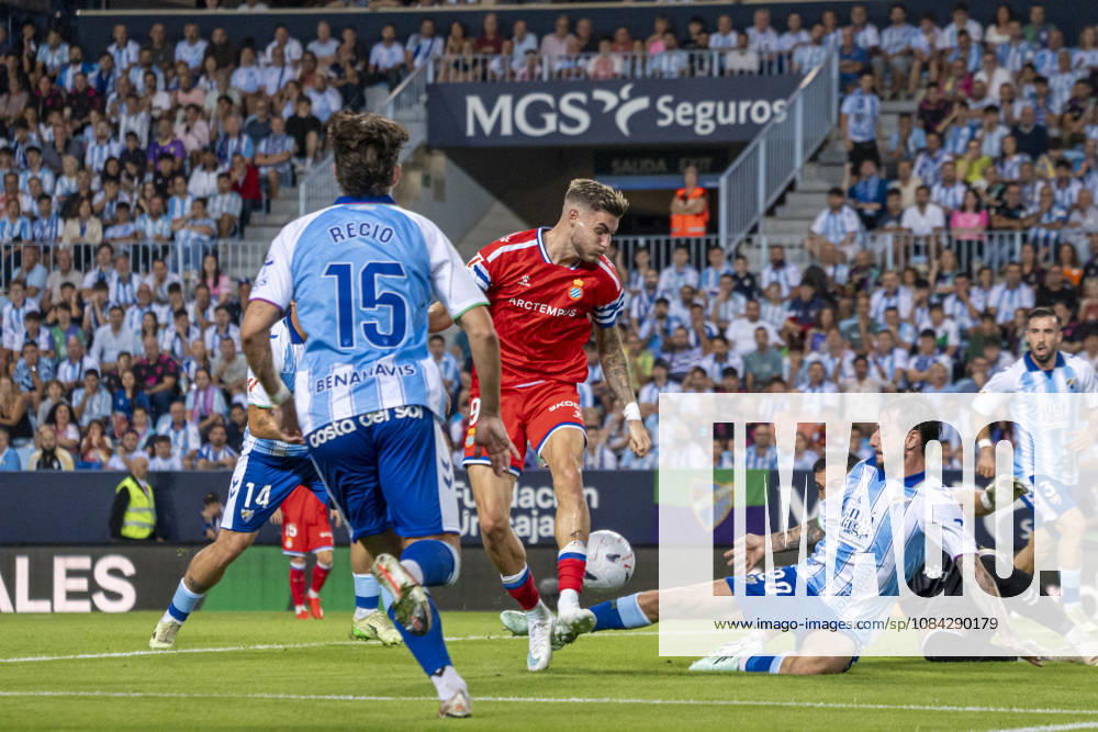 Roberto Fernandez (N9) back heel during La Liga match between Malaga and RCD Espanyol at the Estadio de la Rosaleda on the 9th of October, 2026 in Malaga, Spain