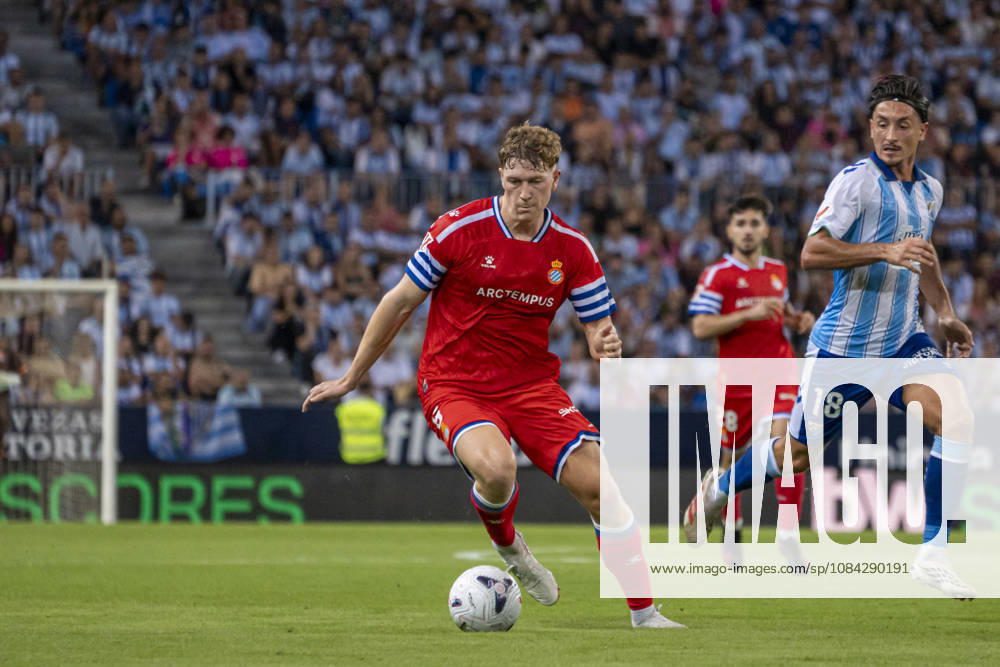Clemens Riedel (N5) in action with the ball during La Liga match between Malaga and RCD Espanyol at the Estadio de la Rosaleda on the 9th of October, 2026 in Malaga, Spain