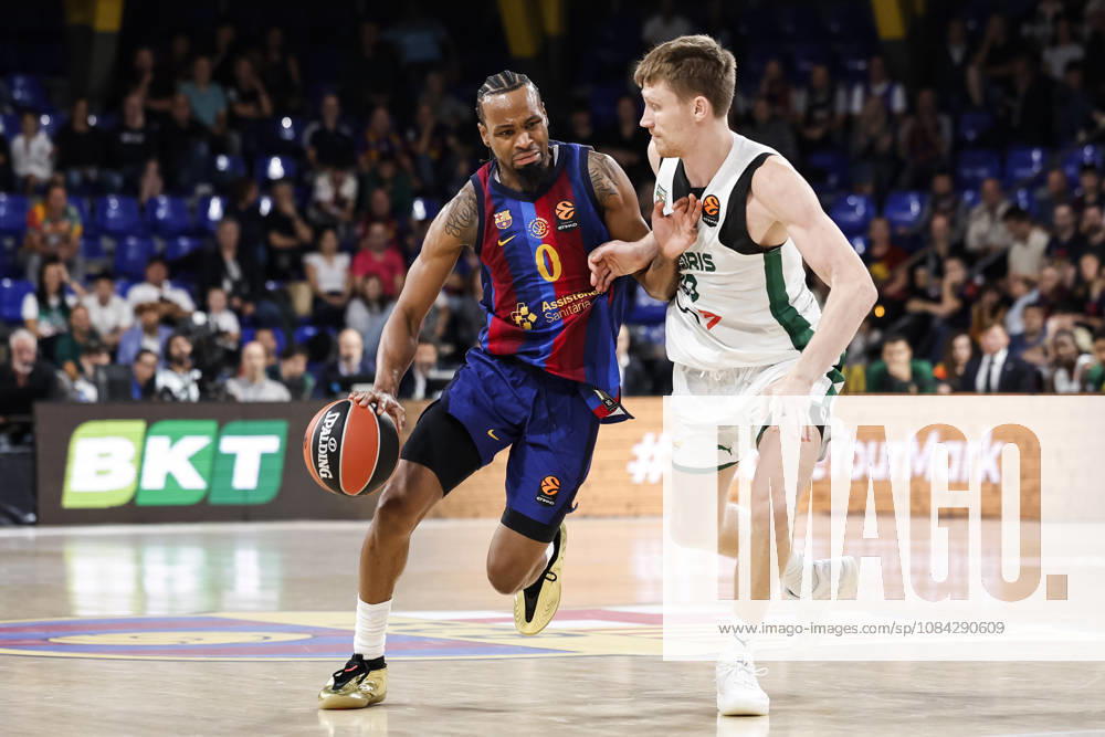 Kevin Paunter of FC Barcelona, Barca and Marius Grigonis Of Zalgiris Kaunas in action during the EuroLeague League Phase MD 4 match played between FC Barcelona and Zalgiris Kaunas at Palau Blaugrana on October 09, 2026 in Barcelona, Spain.and FC Barcelona V Zalgiris Kaunas - Euroleague 2026 2027 - ZUMAa181 20261009_zaa_a181_288
