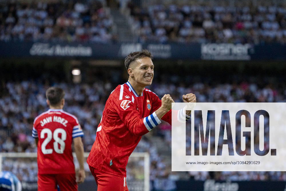 Bryan Zaragoza (N15) celebrating Espanyol’s first goal during La Liga match between Malaga and RCD Espanyol at the Estadio de la Rosaleda on the 9th of October, 2026 in Malaga, Spain