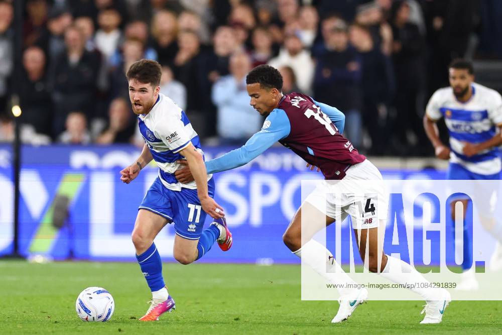 Paul Smyth of Queen Park Rangers under pressure from Divine Mukasa of West Ham United West Ham United v Queens Park Rangers, EFL Championship, Football, London Stadium, London, UK - 09 Oct 2026London London Stadium United Kingdom