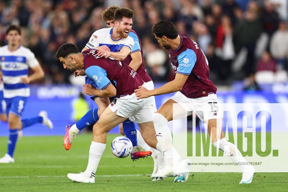 Paul Smyth of Queen Park Rangers runs into Max Kilman of West Ham United West Ham United v Queens Park Rangers, EFL Championship, Football, London Stadium, London, UK - 09 Oct 2026London London Stadium United Kingdom