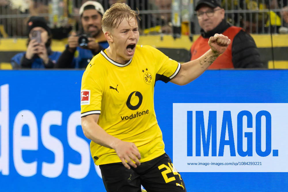 Dortmund, Deutschland 09. Oktober 2026: 1. BL - 2026 2027 - Sp. 5 - Borussia Dortmund gegen SV Werder Bremen Im Bild: Daniel Svensson (BVB) jubelt nach seinem Tor zum 1:0 für den BVB DFL DFB regulations prohibit any use of photographs as image sequences and or quasi-video. Signal Iduna Park Nordrhein Westfalen