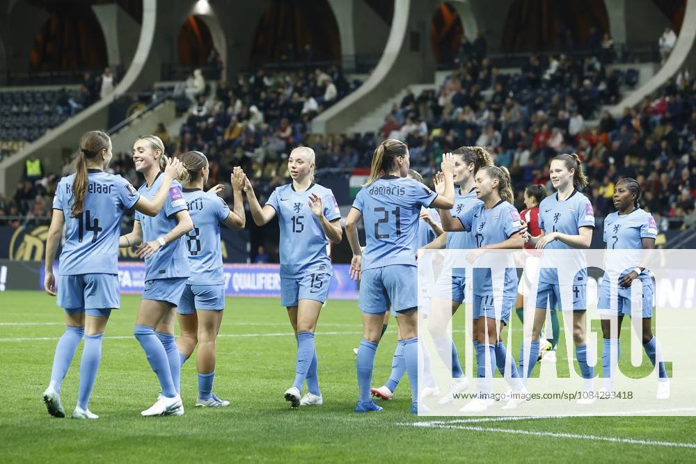 , Pancho Arena, season 2026 2027 , UEFA worldcup qualification football play-offs round 1 , match between Hungary and The Netherlands (women) 1st leg final score 0-8. Pictures shows another goal celebration moment Hungary - Netherlands (women) x208081316x