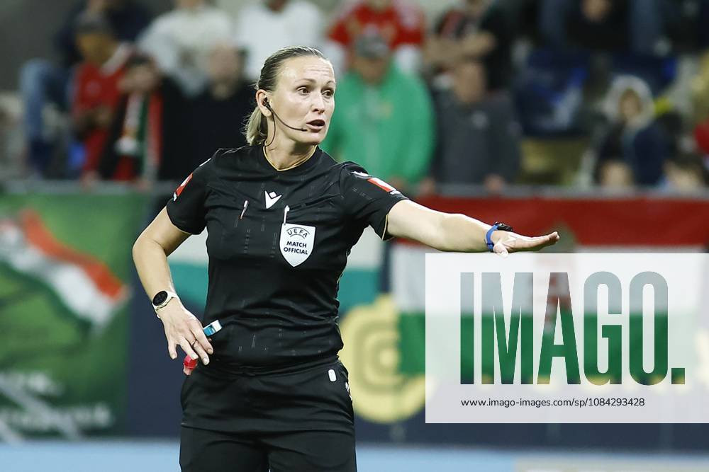 , Pancho Arena, season 2026 2027 , UEFA worldcup qualification football play-offs round 1 , match between Hungary and The Netherlands (women) 1st leg final score 0-8. Pictures shows referee Olga Blotskaya (BLR) Hungary - Netherlands (women) x208081354x