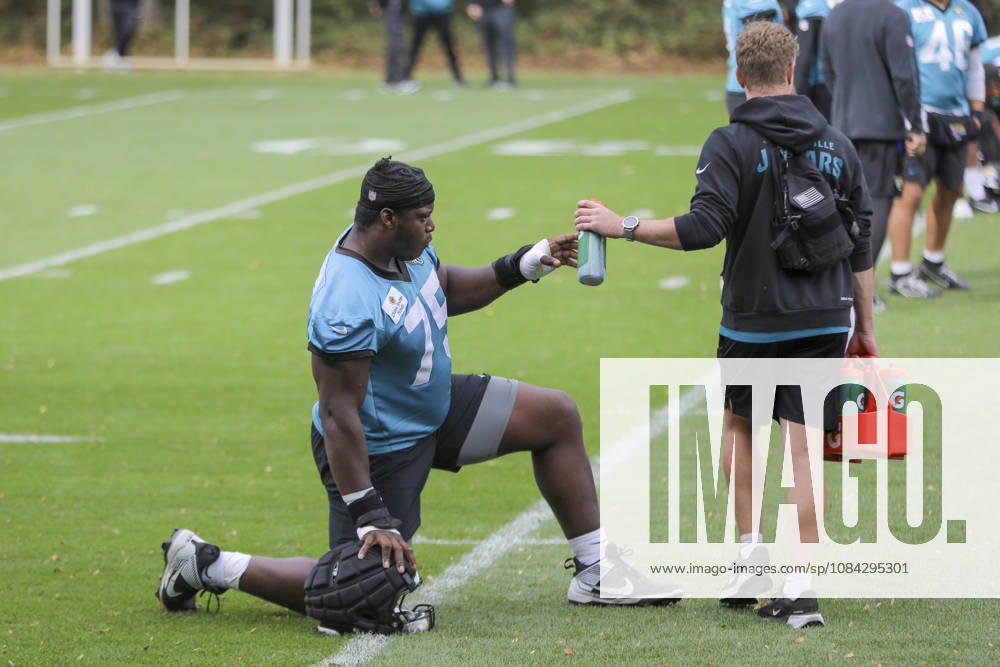Emmanuel Pregnon of the Jacksonville Jaguars during the Jacksonville Jaguars team practise and media as part of the London NFL, American Football Herren, USA Series 2026, at the Grove, Chandler’s Cross, Hertfordshire, England, on 09 October 2026. Jody Demay - Davies SPP