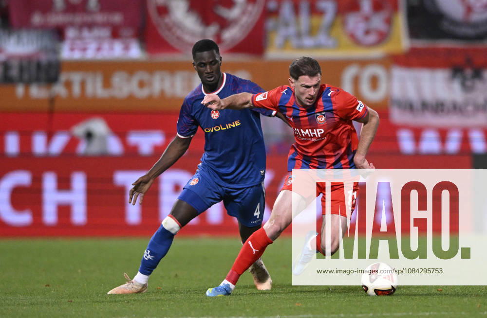 Zweikampf, Aktion Budu Zivzivadze Siwsiwadse 1. FC Heidenheim 1846 FCH (11) gegen Maxwell Gyamfi 1. FC Kaiserslautern FCK (04) 1. FC Heidenheim 1846 FCH vs 1. FC Kaiserslautern 09.10..2026 DFL REGULATIONS PROHIBIT ANY USE OF PHOTOGRAPHS AS IMAGE SEQUENCES AND OR QUASI-VIDEO 1. FC Heidenheim 1846 FCH vs 1. FC Kaiserslautern
