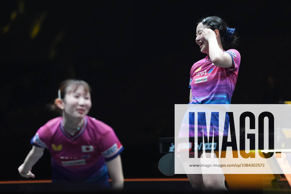 (261010) -- BEIJING, Oct. 10, 2026 -- Harimoto Miwa (R) Hayata Hina of Japan react during the women s doubles final match against Wang Manyu Kuai Man of China at 2026 World Table tennis, Tischtennis (WTT) China Smash in Beijing, China, Oct. 10, 2026. ) (SP)CHINA-BEIJING-TABLE TENNIS-WTT-CHINA SMASH-WOMEN S DOUBLES (CN) XiexHan