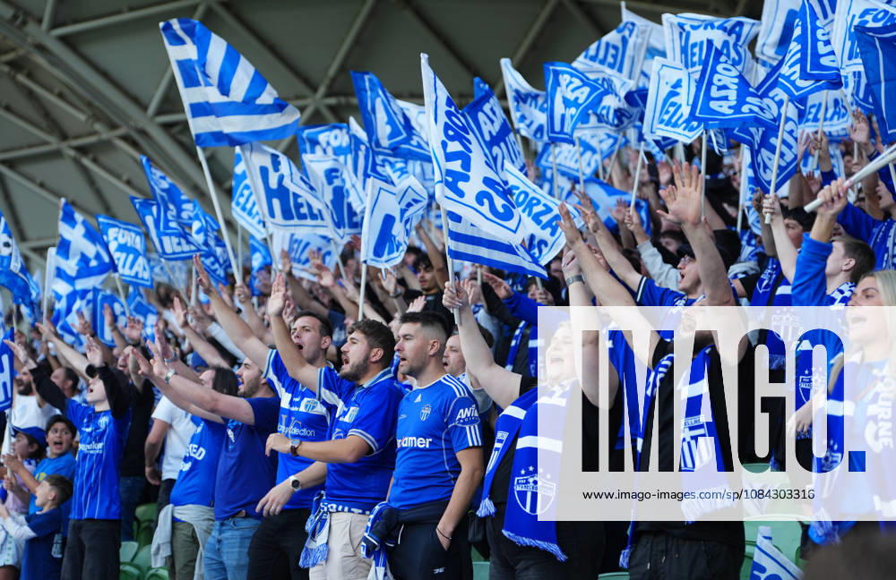 AUSTRALIA CUP SOUTH MELBOURNE VICTORY, South Melbourne FC supporters in the crowd during the Australia Cup final match between South Melbourne FC and Melbourne Victory FC at AAMI Park in Melbourne, Saturday, October 10, 2026. ( NO ARCHIVING, MELBOURNE VICTORIA Australia
