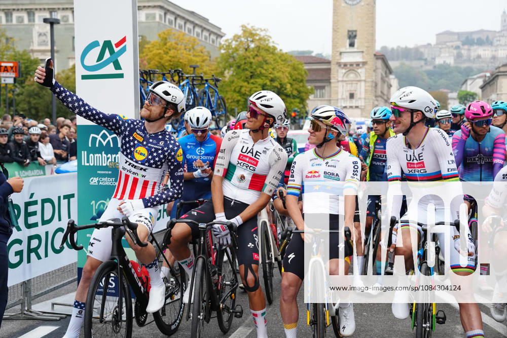 Italy s Simone Gualdi of Lotto IntermarchÃ , Mexico s Isaac Del Toro Romero of UAE Team Emirates XRG, Belgium s Remco Evenepoel of Red Bull - Bora - Hansgrohe and USA s Brandon McNulty of UAE Team Emirates XRG during the 120th edition of the Il Lombardia, Tour of Lombardy cycling race, a 239 km one day race from Bergamo to Como on October 10, 2026, Italy.