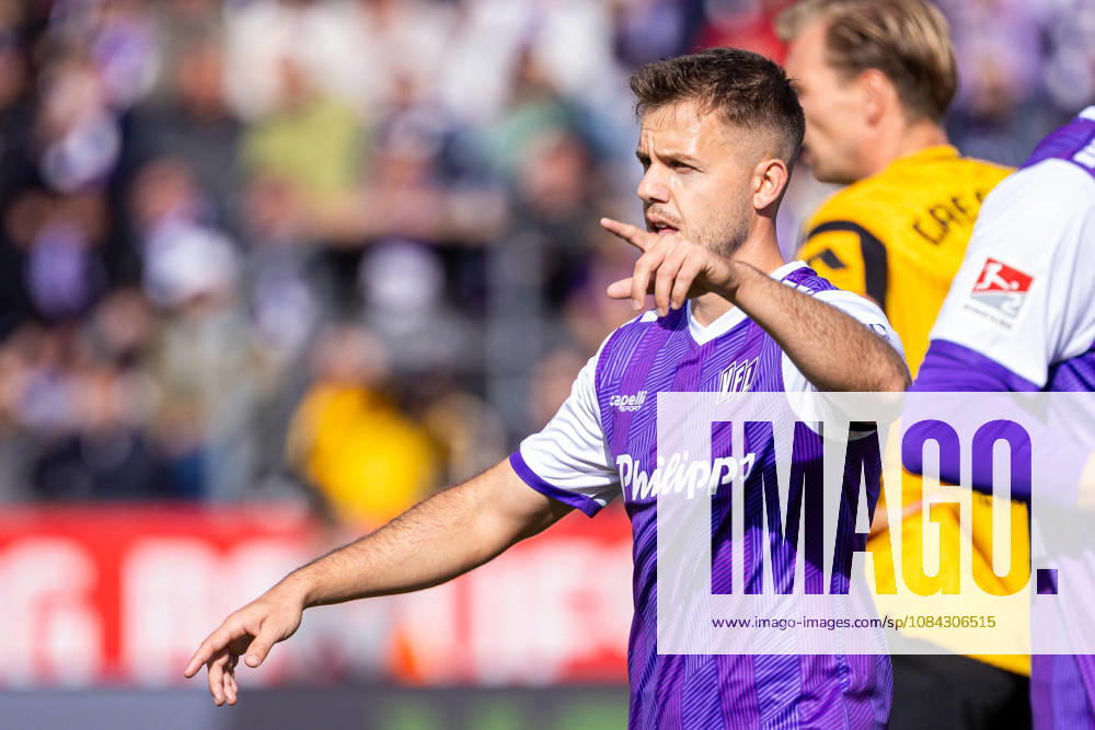 Jonas Krumrey (VfL Osnabrueck, 32) gestikuliert GER, VfL Osnabrueck vs. SG Dynamo Dresden, Fussball, 2. Bundesliga, 7. Spieltag, Spielzeit 2026 2027, 10.10.2026 DFL Regulations prohibit any use of photographers as image sequences and or quasi-video. GER, VfL Osnabrueck vs. SG Dynamo Dresden, Fussball, 2. Bundesliga, 7. Spieltag, Spielzeit 2026 2027, 10.10.2026 Osnabrueck