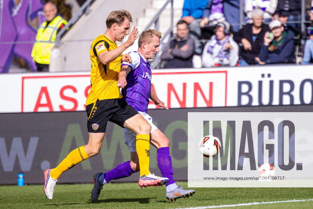 (L-R) Vincent Vermeij (SG Dynamo Dresden, 09) im Zweikampf mit Niklas Wiemann (VfL Osnabrueck, 25) GER, VfL Osnabrueck vs. SG Dynamo Dresden, Fussball, 2. Bundesliga, 7. Spieltag, Spielzeit 2026 2027, 10.10.2026 DFL Regulations prohibit any use of photographers as image sequences and or quasi-video. GER, VfL Osnabrueck vs. SG Dynamo Dresden, Fussball, 2. Bundesliga, 7. Spieltag, Spielzeit 2026 2027, 10.10.2026 Osnabrueck