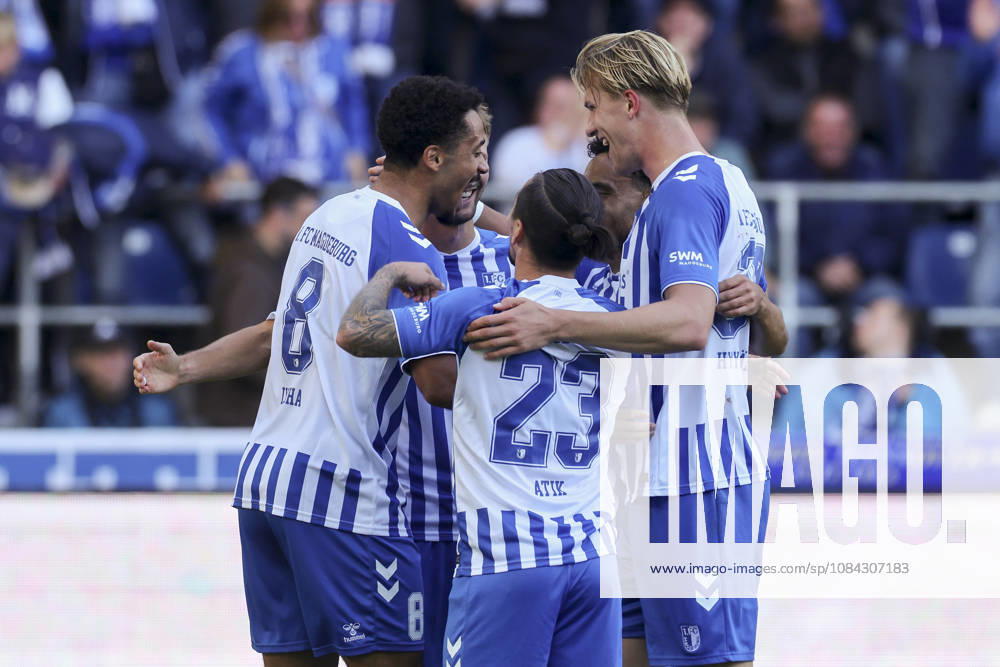 Emmanuel Iyoha (1. FC Magdeburg) bejubelt seinen Treffer mit den Teamkollegen waehrend des spiels der 2. Bundesliga zwischen 1. FC Magdeburg und Hannover 96, Avnet Arena am 10. October 2026 in Magdeburg, Deutschland. (Foto von Marco Steinbrenner DeFodi Images) +++ Emmanuel Iyoha (1. FC Magdeburg) celebrates his goal with teammates during the 2nd Bundesliga match between 1. FC Magdeburg and Hannover 96 at Avnet Arena on October 10, 2026 in Magdeburg, Germany. (Photo by Marco Steinbrenner DeFodi Images) DFB DFL REGULATIONS PROHIBIT ANY USE OF PHOTOGRAPHS AS IMAGE SEQUENCES AND OR QUASI-VIDEO. (Photo by Marco Steinbrenner DeFodi Images) -