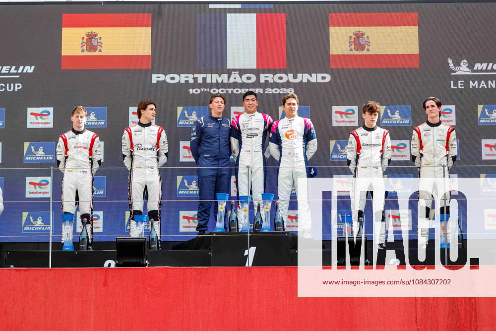 AUTO - MLC 2026 - PORTIMAO 85 FROST Danial (sgp), PEUGEOT Enzo (fra), R-ace GP, Duqueine D09 - Toyota, LMP3, 12 ROGEON Arthur (fra), RABER August (uae), Brutal Fish Campos Racing, Ligier JS P325 - Toyota, LMP3, 19 RYBA Matus (svk), FLUXÃÄ CROSS Lucas (esp), Brutal Fish Campos Racing, Ligier JS P325 - Toyota, LMP3, podium, portrait celebration during the 6th round of the 2026 Michelin Le Mans Cup on the Autodromo Internacional do Algarve from October 8 to 10, 2026 in Portimao, Portugal - PortimaoPortugal