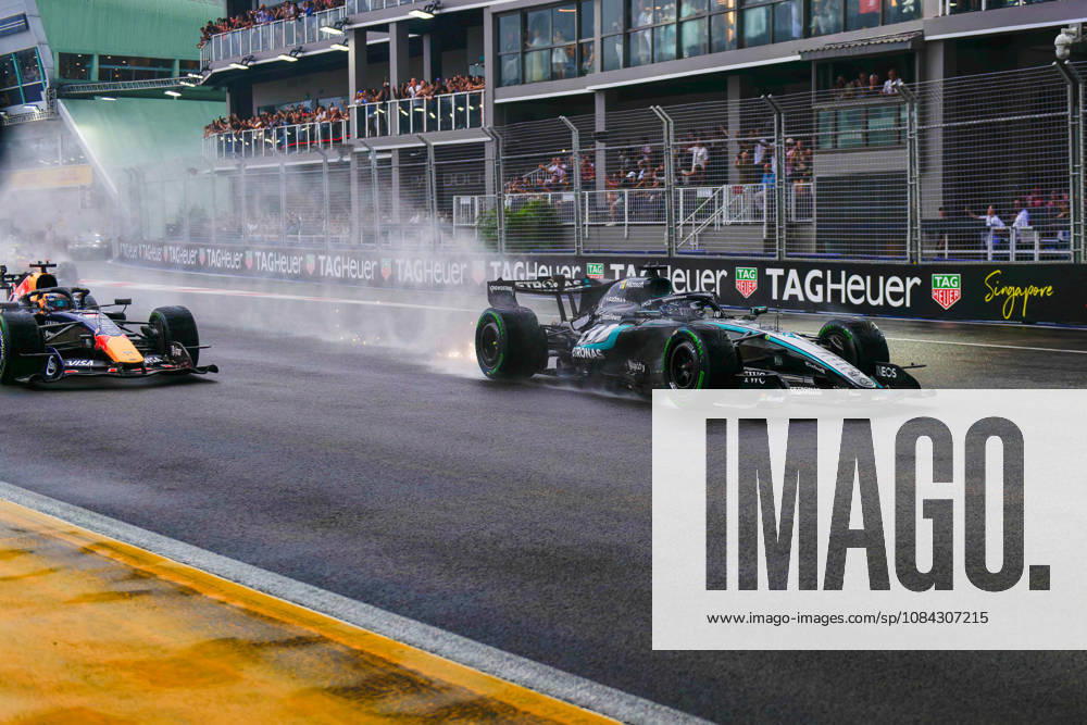 10th October 2026; Marina Bay, Singapore; Formula 1, Singapore Grand Prix, Sprint Race and Qualifying Day; Dramatic start on a wet track with George Russell (63) of Great Britain and Mercedes-AMG PETRONAS Formula One Team taking an early lead DavidxAsh