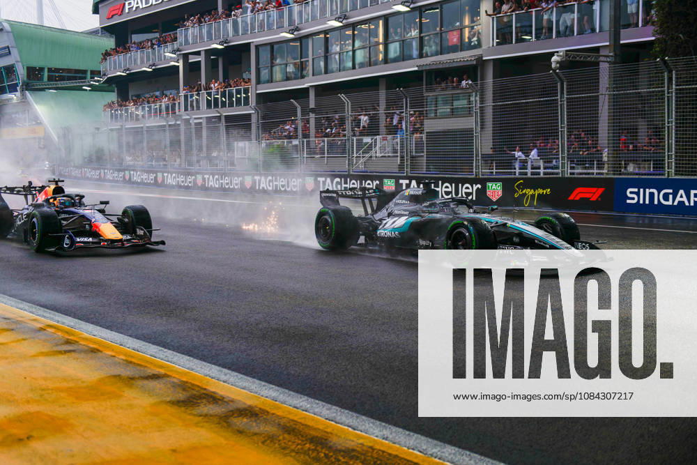 10th October 2026; Marina Bay, Singapore; Formula 1, Singapore Grand Prix, Sprint Race and Qualifying Day; Dramatic start on a wet track with George Russell (63) of Great Britain and Mercedes-AMG PETRONAS Formula One Team taking an early lead DavidxAsh