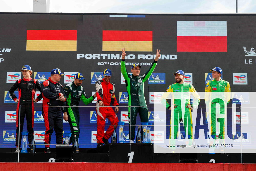 AUTO - MLC 2026 - PORTIMAO 71 AUST Stefan (ger), FERNANDEZ-LASER Felipe (ger), Rinaldi Racing, Ligier JS P325 - Toyota, LMP3 Pro Am, 66 PARROW Steve (ger), PEDERSEN Mikkel Gaarde (den), Rinaldi Racing, Ligier JS P325 - Toyota, LMP3 Pro Am, 34 BUKHANTSOV Alexander (uae), WINSLOW James (aus), Inter Europol Competition, Ligier JS P325 - Toyota, LMP3 Pro Am, podium, portrait celebration during the 6th round of the 2026 Michelin Le Mans Cup on the Autodromo Internacional do Algarve from October 8 to 10, 2026 in Portimao, Portugal - PortimaoPortugal