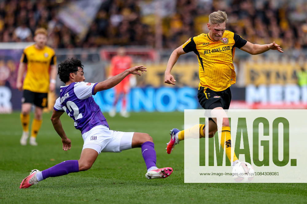 2026.10.10, Fußball, 2. Bundesliga, VfL Osnabrück - SG Dynamo Dresden, Stadion an der Bremer Brücke, 7.Spieltag, Saison 2026 2027: Jonas Sterner (SG Dynamo Dresden 32) gewinnt Zweikampf gegen Jonathan German Gomez (VfL Osnabrueck 42) DFB regulations prohibit any use of photographs as image sequences and or quasi-video. Photo: WilkowskixPressefotoKochx Niedersachsen Deutschland