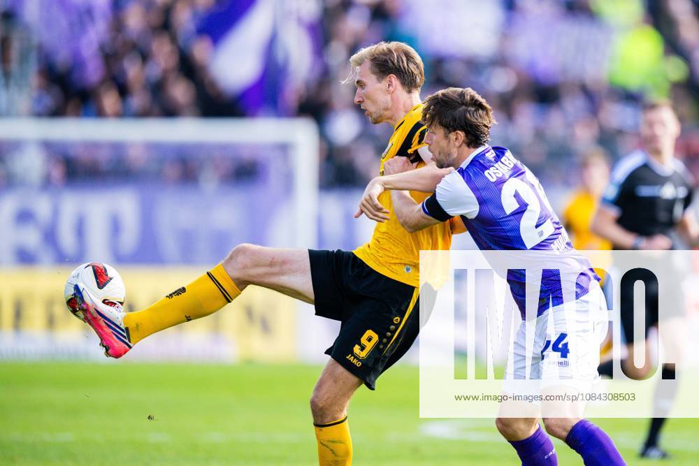Fußball, 2026 2027, 2. Bundesliga, 7. Spieltag, VfL Osnabrück - SG Dynamo Dresden: (L-R) Vincent Vermeij (Dresden), Jannik Müller (Osnabrück) DFL REGULATIONS PROHIBIT ANY USE OF PHOTOGRAPHS AS IMAGE SEQUENCES AND OR QUASI-VIDEO.