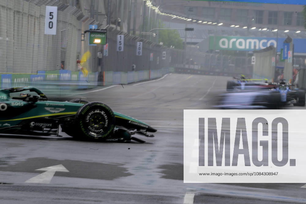 George Russell of Mercedes car on the track after he and Sergio Perez of Cadillac collide during the sprint on Saturday 10th October , Singapore Grand Prix 2026, Marina Bay Street Circuit. Formula 1: Singapore Grand Prix 2026 - ZUMAc251 20261010_znp_c251_011