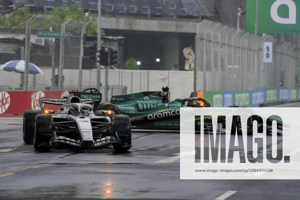 George Russell of Mercedes and Sergio Perez of Cadillac collide during the sprint on Saturday 10th October , Singapore Grand Prix 2026, Marina Bay Street Circuit. Singapore Singapore - ZUMAc251 20261010_znp_c251_022