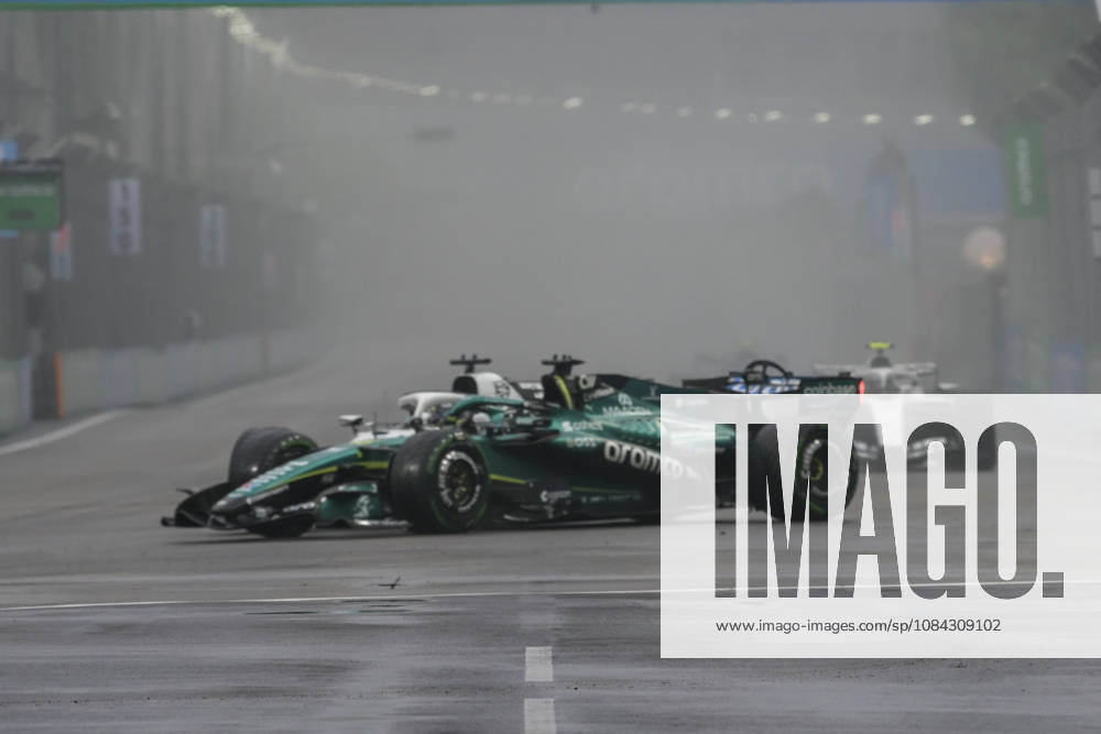 George Russell of Mercedes and Sergio Perez of Cadillac collide during the sprint on Saturday 10th October , Singapore Grand Prix 2026, Marina Bay Street Circuit. Formula 1: Singapore Grand Prix 2026 - ZUMAc251 20261010_znp_c251_034