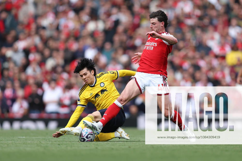 Arsenal v Leeds United 10 October 2026, London - Premier League Football - Arsenal v Leeds United - Ao Tanaka of Leeds United dispossesses Declan Rice of Arsenal - Photo: Charlotte Wilson Offside. London UK