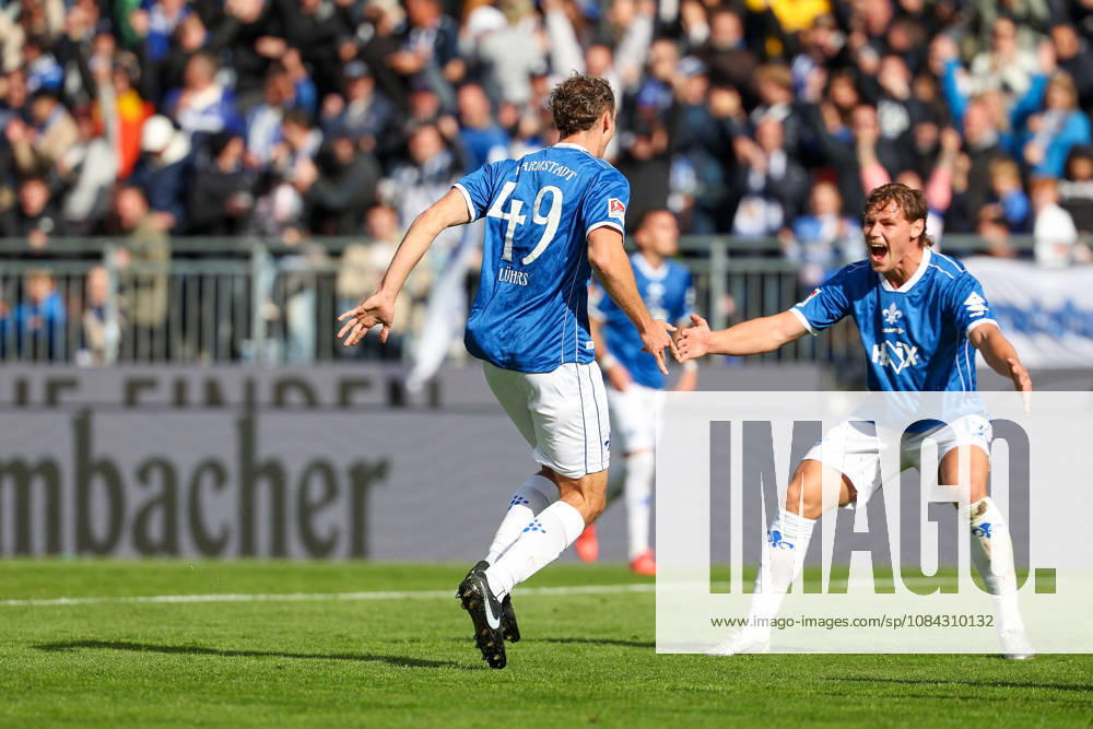2026.10.10 Fussball 2.Bundesliga SV Darmstadt 98 - Energie Cottbus v.l., Yannik Luehrs (SV Darmstadt 98) and Fynn Luca Lakenmacher (SV Darmstadt 98) seen celebrating after scoring goal to 3:1