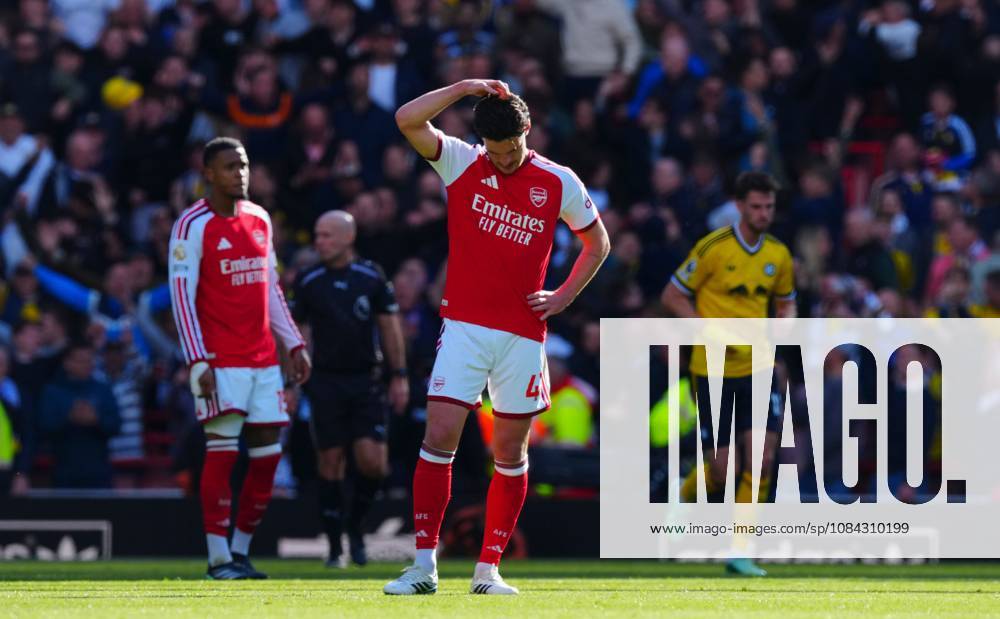 Declan Rice of Arsenal reacts after James Justin of Leeds United scored the opening goal Arsenal v Leeds United, Premier League, Football, Emirates Stadium, London, UK - 10 Oct 2026London Emirates Stadium United Kingdom