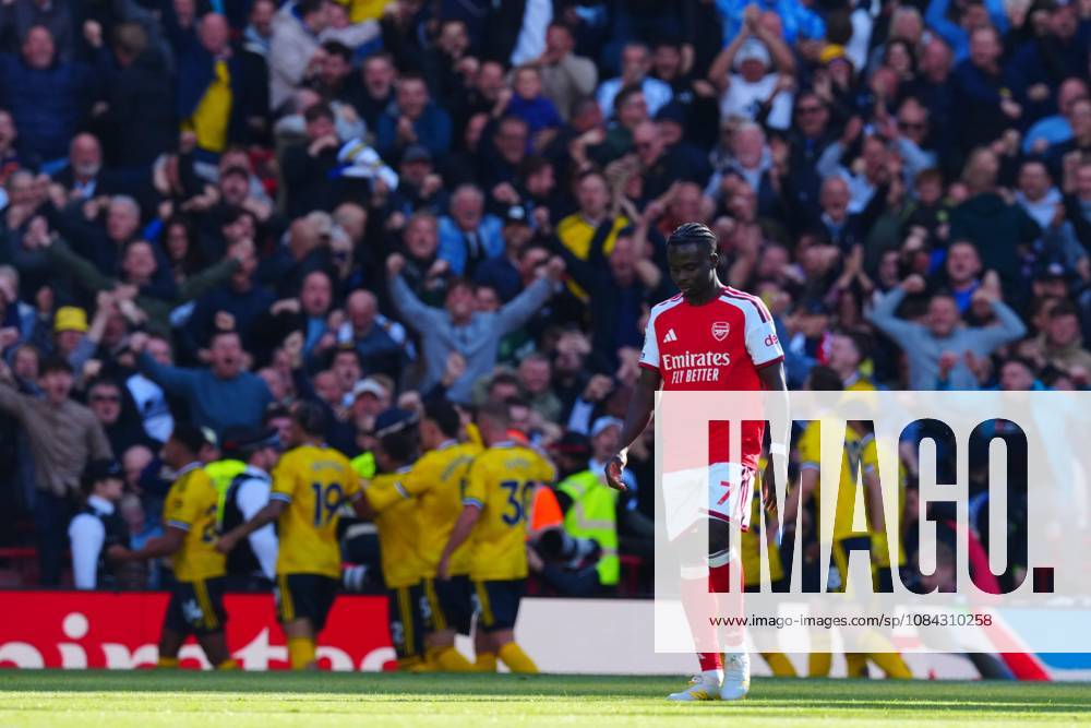 Bukayo Saka of Arsenal reacts after James Justin of Leeds United scored the opening goal Arsenal v Leeds United, Premier League, Football, Emirates Stadium, London, UK - 10 Oct 2026London Emirates Stadium United Kingdom