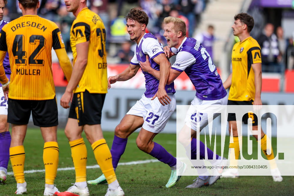 2026.10.10, Fußball, 2. Bundesliga, VfL Osnabrück - SG Dynamo Dresden, Stadion an der Bremer Brücke, 7.Spieltag, Saison 2026 2027: Torjubel von Robin Fabinski (VfL Osnabrueck 27) nach Tor zum 1:1 DFB regulations prohibit any use of photographs as image sequences and or quasi-video. Photo: WilkowskixPressefotoKochx Niedersachsen Deutschland