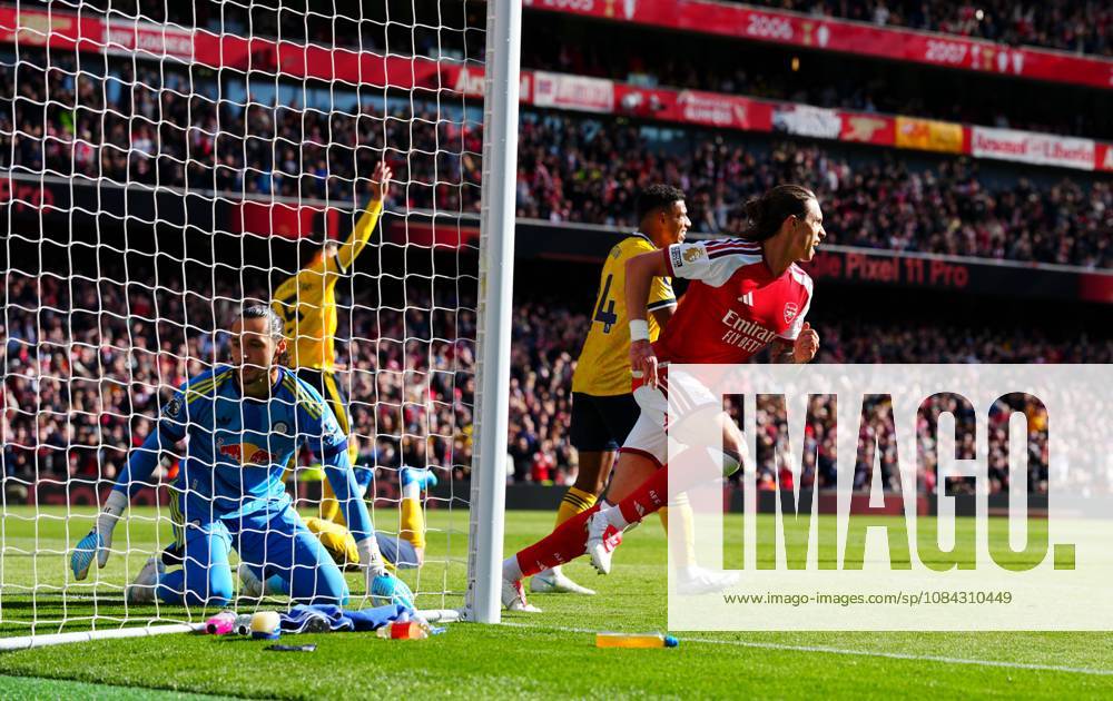 Riccardo Calafiori of Arsenal celebrates scoring a goal after making it 1-1 Arsenal v Leeds United, Premier League, Football, Emirates Stadium, London, UK - 10 Oct 2026London Emirates Stadium United Kingdom