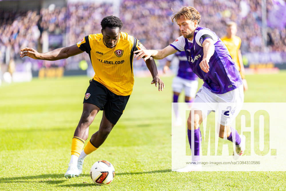 (L-R) Kennedy Okpala (SG Dynamo Dresden, 07) im Zweikampf mit Jannik Mueller (VfL Osnabrueck, 24) GER, VfL Osnabrueck vs. SG Dynamo Dresden, Fussball, 2. Bundesliga, 7. Spieltag, Spielzeit 2026 2027, 10.10.2026 DFL Regulations prohibit any use of photographers as image sequences and or quasi-video. GER, VfL Osnabrueck vs. SG Dynamo Dresden, Fussball, 2. Bundesliga, 7. Spieltag, Spielzeit 2026 2027, 10.10.2026 Osnabrueck
