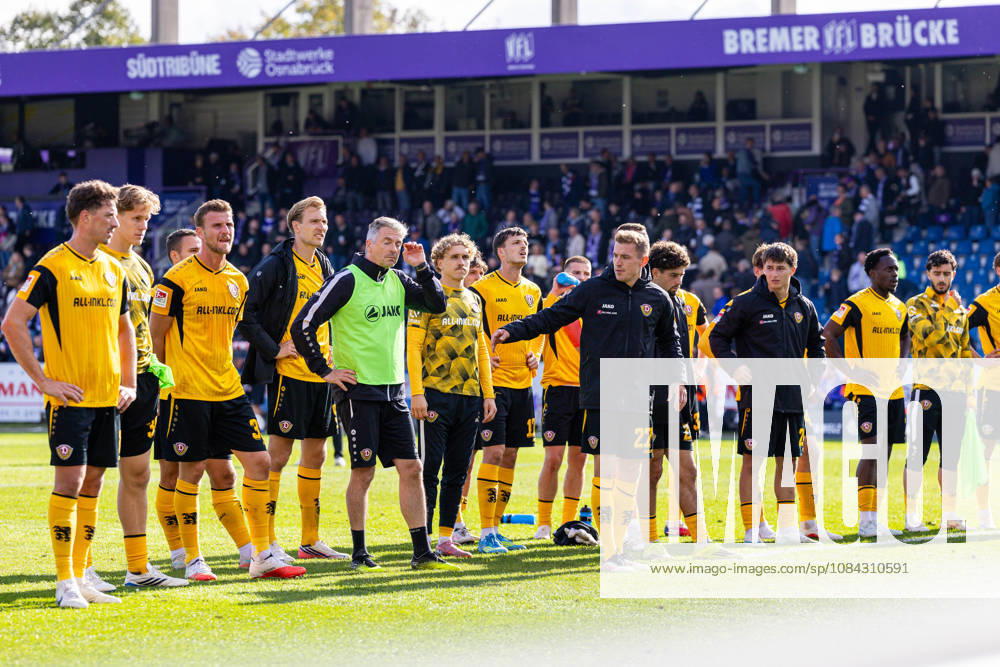 Die Spieler von SG Dynamo Dresden reagieren enttaeuscht nach dem 1:1 Unentschieden GER, VfL Osnabrueck vs. SG Dynamo Dresden, Fussball, 2. Bundesliga, 7. Spieltag, Spielzeit 2026 2027, 10.10.2026 DFL Regulations prohibit any use of photographers as image sequences and or quasi-video. GER, VfL Osnabrueck vs. SG Dynamo Dresden, Fussball, 2. Bundesliga, 7. Spieltag, Spielzeit 2026 2027, 10.10.2026 Osnabrueck