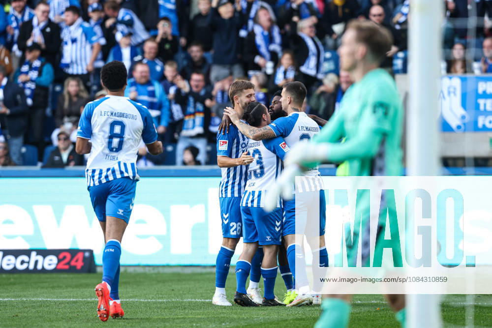 Torjubel - Torschütze Moritz Broni Kwarteng (1. FC Magdeburg,10) trifft zum 1-0 2. Fussball Bundesliga Saison 2026-2027 1. FC Magdeburg vs. Hannover 96 in der Avnet Arena in Magdeburg - Aktion,Fußball,Mann,Männer,Deutschland
