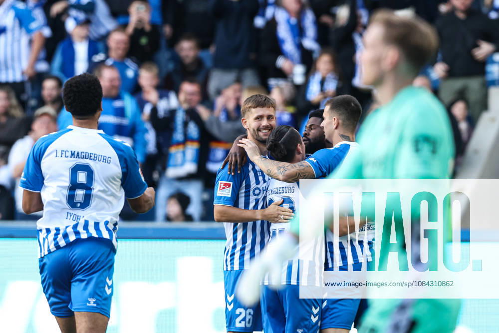 Torjubel - Torschütze Moritz Broni Kwarteng (1. FC Magdeburg,10) trifft zum 1-0 2. Fussball Bundesliga Saison 2026-2027 1. FC Magdeburg vs. Hannover 96 in der Avnet Arena in Magdeburg - Aktion,Fußball,Mann,Männer,Deutschland