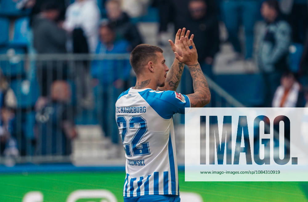 Deutschland: Fussball 2. Bundesliga 2026 2027, 7. Spieltag - 1. FC Magdeburg vs Hannover 96 - Avnet Arena (Magdeburg): Siegesjubel Mateusz Żukowski Mateusz Zukowski (1. FC Magdeburg, 22)