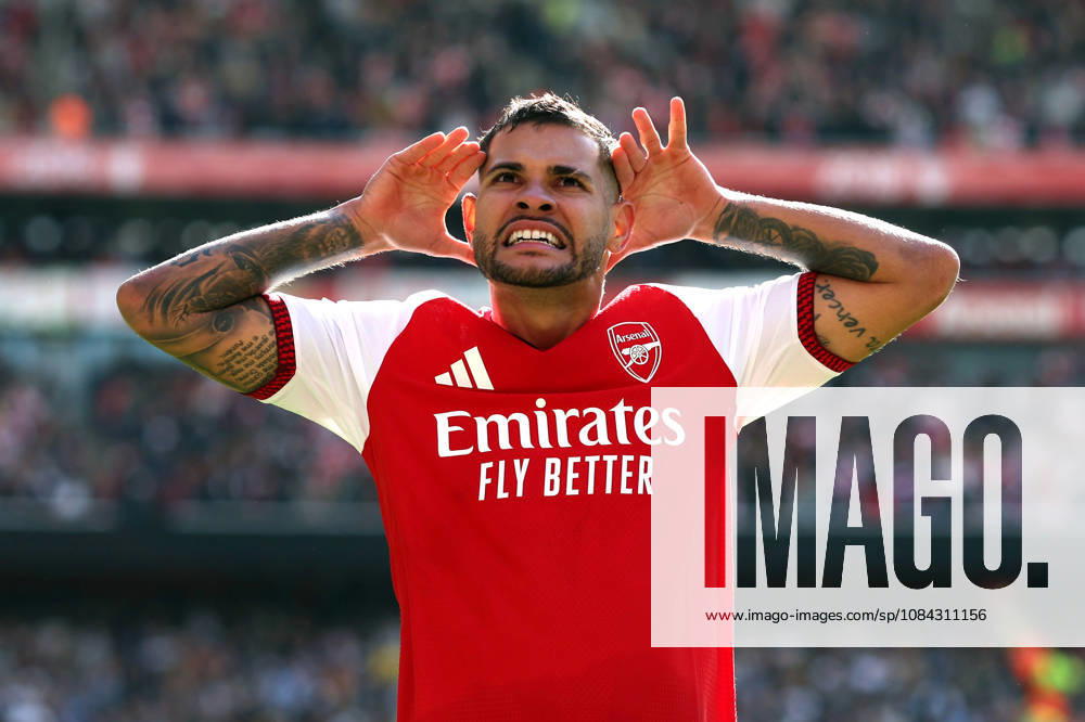 Arsenal v Leeds United 10 October 2026, London - Premier League Football - Arsenal v Leeds United - Bruno Guimaraes of Arsenal celebrates after scoring the second goal for his team - Photo: Charlotte Wilson Offside. London UK