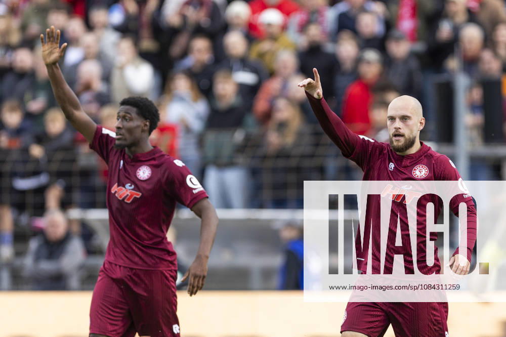3. Liga, Fortuna Köln - 1. FC Saarbrücken; 10.10.2026 Adrian Stanilewicz (Fortuna Köln, 20), Romeo Aigbekaen (Fortuna Köln, 30). 3. Liga, Fortuna Köln - 1. FC Saarbrücken, 8. Spieltag, am 10.10.2026, Südstadion, Köln. DFB regulations prohibit any use of photographs as image sequences and or quasi-video