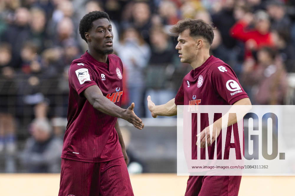 3. Liga, Fortuna Köln - 1. FC Saarbrücken; 10.10.2026 Romeo Aigbekaen (Fortuna Köln, 30), Nico Thier (Fortuna Köln, 7). 3. Liga, Fortuna Köln - 1. FC Saarbrücken, 8. Spieltag, am 10.10.2026, Südstadion, Köln. DFB regulations prohibit any use of photographs as image sequences and or quasi-video