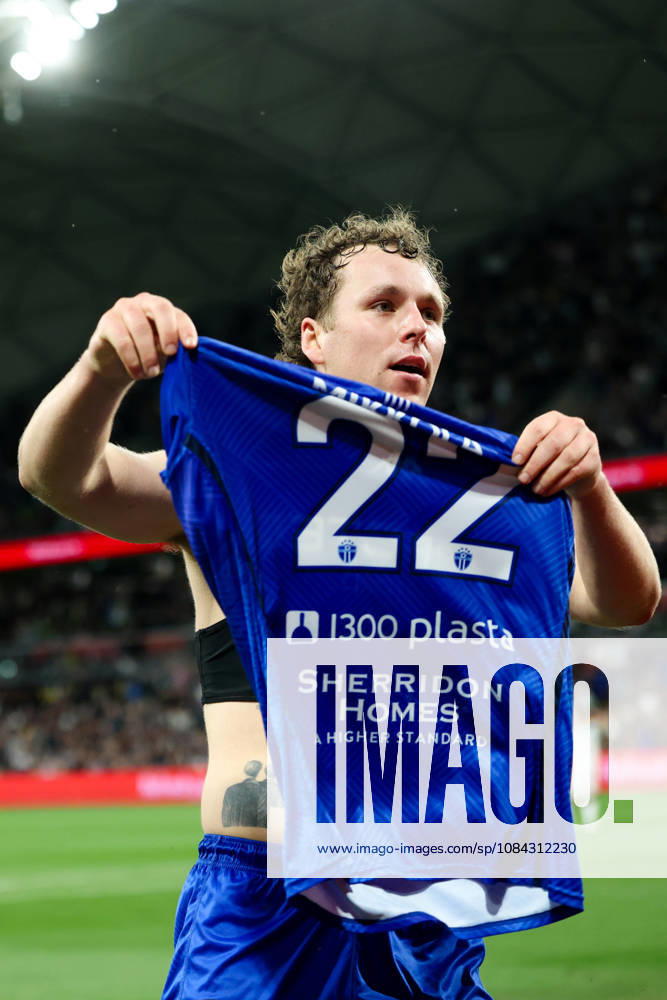 MELBOURNE, AUSTRALIA - OCTOBER 10: Maximillian Mikkola celebrates scoring in the Australia Cup Final match between South Melbourne FC and Melbourne Victory FC at AAMI Park on October 10, 2026 in Melbourne, Austr0alia. South Melbourne FC V Melbourne Victory FC - Australia Cup 2026 Final - ZUMAp121 20261010_zsp_p121_014
