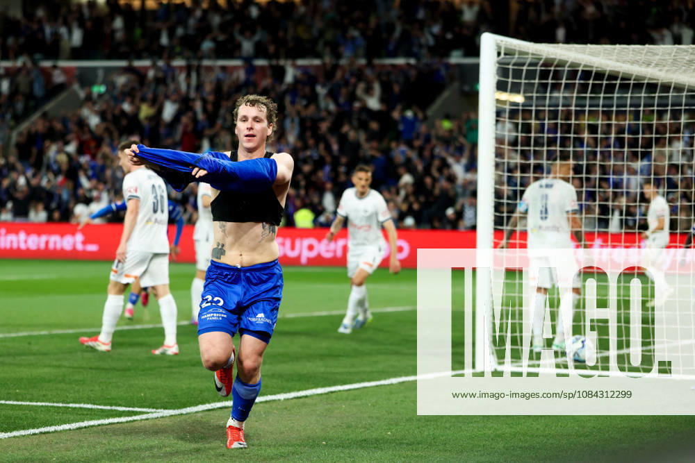 MELBOURNE, AUSTRALIA - OCTOBER 10: Maximillian Mikkola celebrates scoring in the Australia Cup Final match between South Melbourne FC and Melbourne Victory FC at AAMI Park on October 10, 2026 in Melbourne, Austr0alia. South Melbourne FC V Melbourne Victory FC - Australia Cup 2026 Final - ZUMAp121 20261010_zsp_p121_013