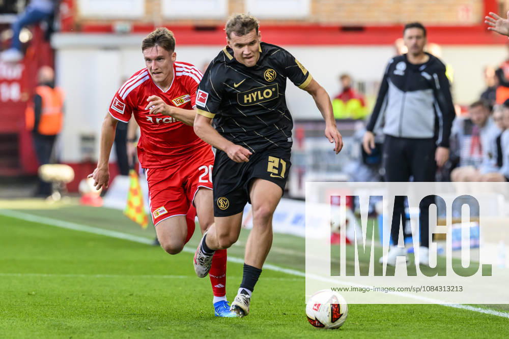 Im Bild v.l.: Michel Aebischer (Union Berlin, 20), Lasse Günther (SV Elversberg, 21), Zweikampf, Action, Kampf, kaempft um den Ball, GER, Berlin, Fussball, 1. FC Union Berlin vs SV Elversberg, in der Alten Försterei, 10.10.2026, DFB DFL REGULATIONS PROHIBIT ANY USE OF PHOTOGRAPHS AS IMAGE SEQUENCES AND OR QUASI-VIDEO,